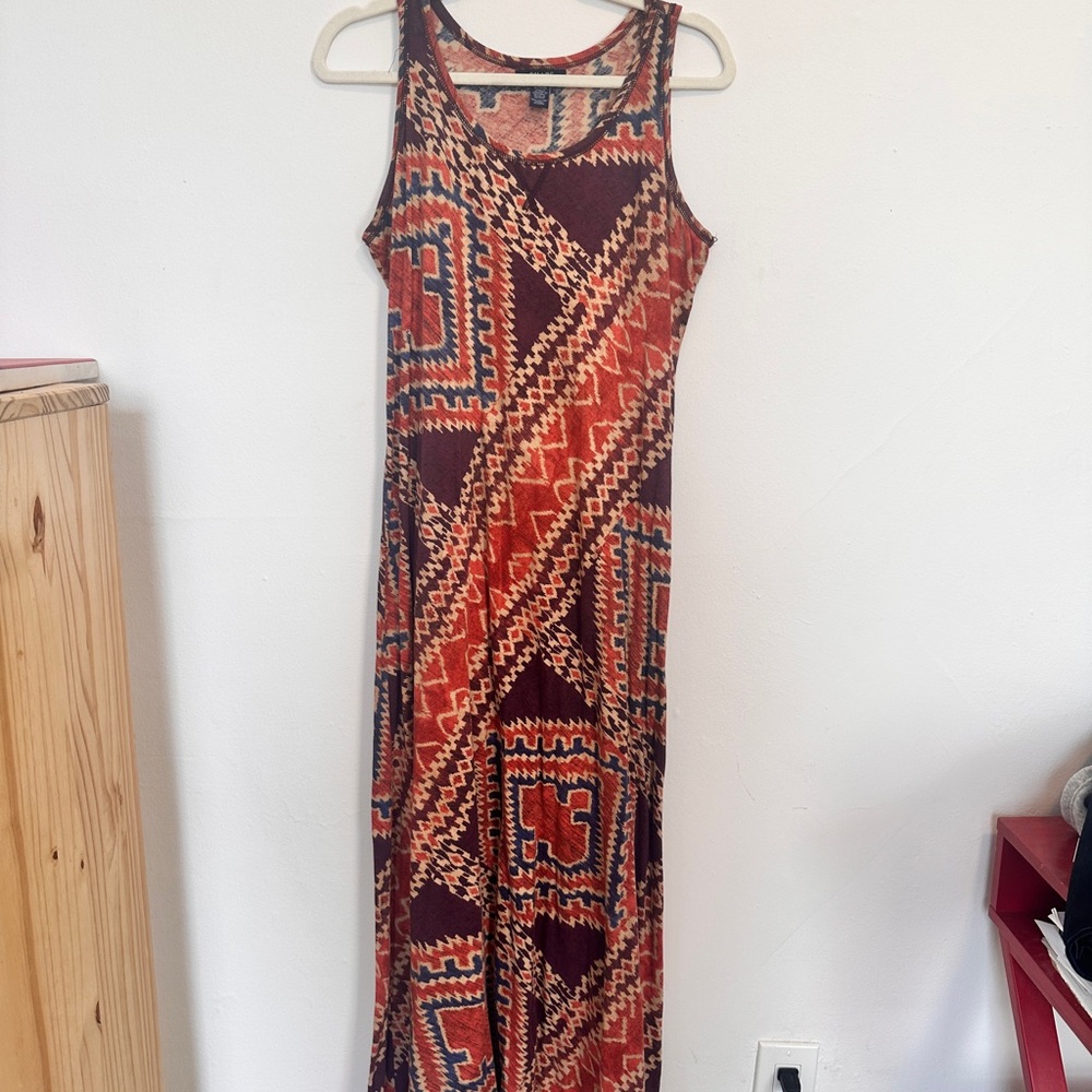 Chaps Orange Black Halter Maxi Sundress